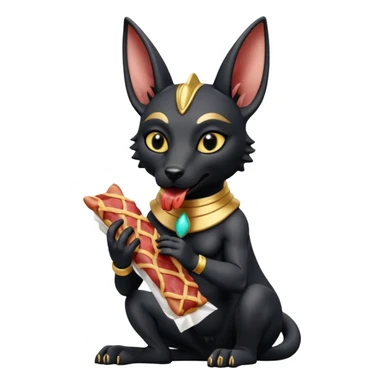  mean Short-eared Black fur beautiful female alien anubis puppy statue posed biting bacon package  sticker