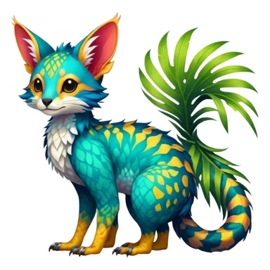 Feral Rare Fantasy vibrant colorful tropical Vernid-Trico-species by LiLaiRa, random markings, tufted tail, tufted ears, full body sticker