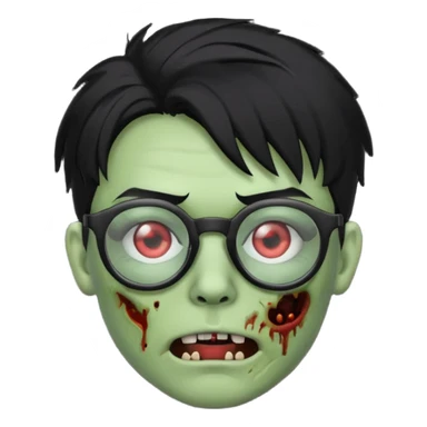 Emoji de zombi com óculos e cabelo preto emo sem pontas e óculos transparentes sticker