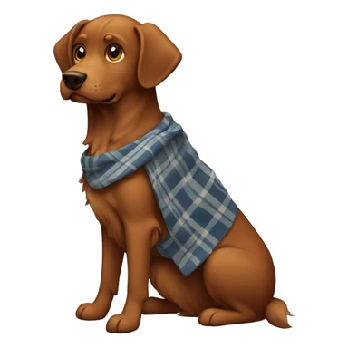 A brown dog with a plaid sticker