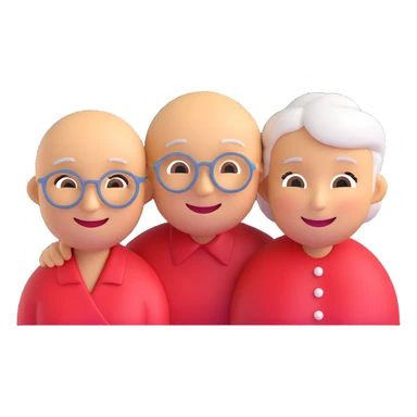 3D smiley emoji, round shape, grandmother and grandfather together with a heart-patterned background, red color, smiling face sticker