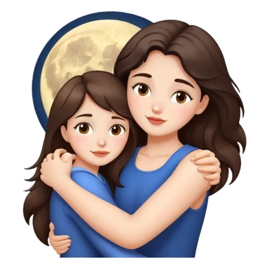 Brunette girl hugging the moon sticker