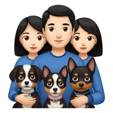 Una chica de pelo negro, con su pareja hombre y sus dos perritas una cafe y la otra negra sticker