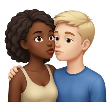 black girl and white boy sharing a friendly kiss on the cheek sticker