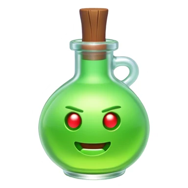 Clash of Clans aesthetic: Cinematic Playful Pixel 3D green health Potion Emoji, rendered in a 3D vector-style similar to standard emojis with minimal shading and bold, simplified shapes. A compact, distinct form with signature details, softly glowing with a pixelated adventure charm. Simplified yet unmistakably iconic, highly detailed and consistent, glowing with a soft radiance and high shine. Stylized with a touch of classic pixel-art charm and a soft glowing outline, capturing the essence of a beloved gaming relic with a friendly, playful manner! sticker