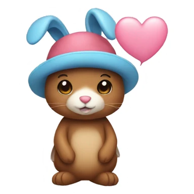 Bunny with a top heart bear hat sticker