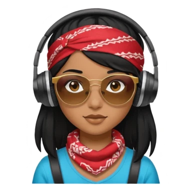 black haired girl with shades, headphones and bandana sticker
