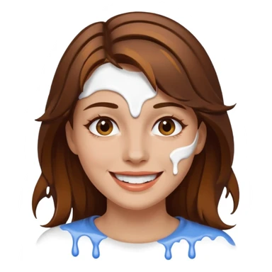 Brown Hair Woman , white paint , drip, face, happy sticker