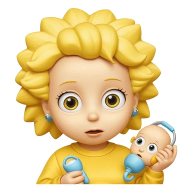 A 3D cartoon baby character yellow, yellow skin, styled like Maggie Simpson, with pacifier, yellow onesie, big eyes, smooth shading, Memoji-style rendering, consistent with other yellow Simpsons characters. sticker