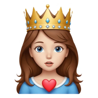 a girl with brown hair, blue eyes and freckles, who wears a crown and is blowing a heart kiss  sticker