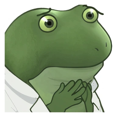 bufo frog as a doctor, white coat, teary sad eyes, direct gaze sticker