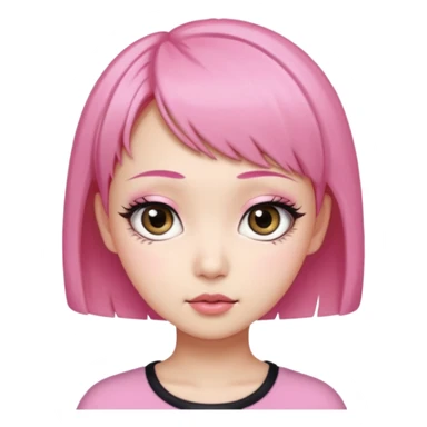 An Asian girl with Fashion pink short hair, big eyes, thick eyebrows, and long eyelashes;  sticker