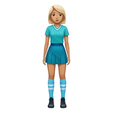 woman wearing teal wrap shirt, blue a-line skirt, light blue knee-high socks sticker