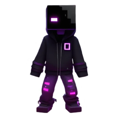 Minecraft Creeper wearing a black hoodie with "OMG" letters on it and VR headset in a cyberpunk VR environment with violet neon lighting. sticker