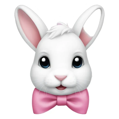 fluffy white bunny wearing a pink bow with white lace on top of its head  sticker