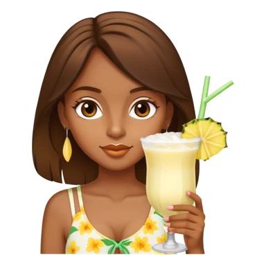 generate a brown skinned girl with brown hair wearing a summer outfit sipping a pina colada sticker