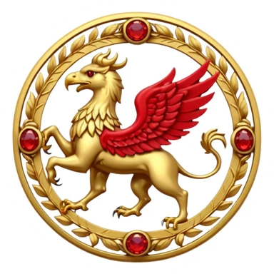 Golden griffin crest / brosch in a circle with red gems and no background sticker