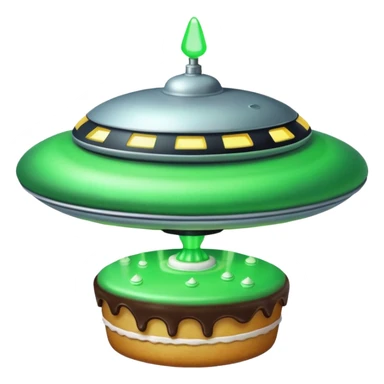 really big ufo flying higher and stealing in a green light very small little cake  sticker