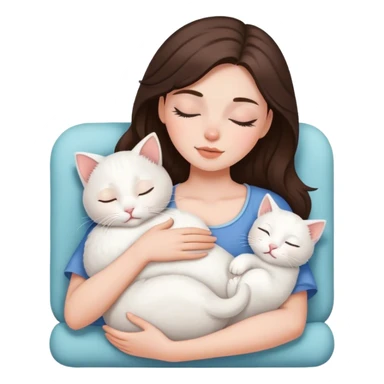 White kitty sleeping on brunette white girl's lap sticker