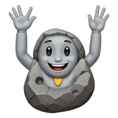 a rock with a happy face that is holding up a rock and roll hand 🤘 sticker