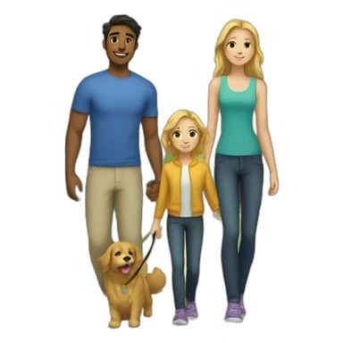 Family; young skinny Caucasian brunnet dad, young Caucasian black haired dad,golden retriever sticker