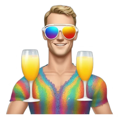 Fancy disco Jonathan Toews wearing rainbow lace shirt and wearing VR glasses and drinking a mimosa sticker