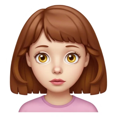 FAÇA UMA PERSONAGEM FOFA COM NARIZ DE BOLINHA AVERMELHADO CLARO E ZUMBI CABELO MARRON ONDULADO E FRANJA CURTA   COMO SE NÃO SOUBESSE OQ FEZ LÁBIOS CLAROS FECHADOS E OLHOS AMARELOS sticker