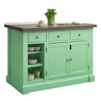 Realistic front facing mint green kitchen counter island bar. sticker