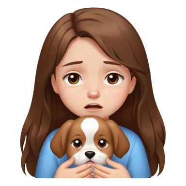 Girl with long brown hair crying cutely with puppy eyes sticker