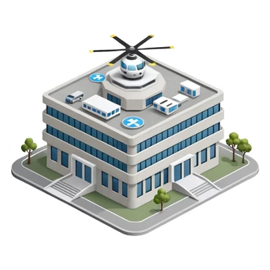 hospital isometric view building with heliport sticker