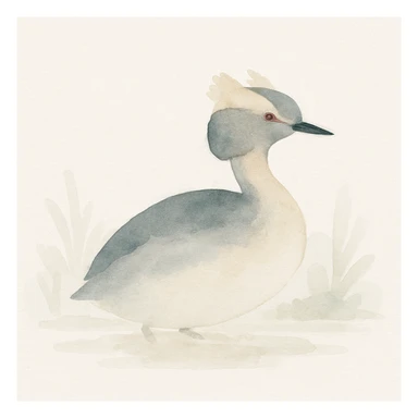 watercolor illustration of horned grebe bird, soft colors, natural setting sticker