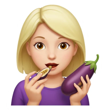 girl eating eggplant sticker