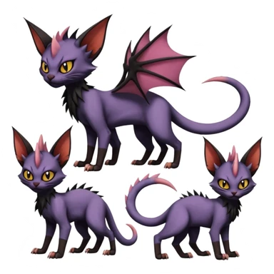 Black edgy Noivern-Noibat-Purloin-Torracat-Sphynx-Lykoi-Caracal-cat-Fakemon-fusion-hybrid-creature sticker