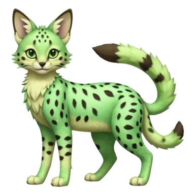 Epic complex detailed emerald-green pastel-lime-green dark-brown beige pastel realistic aesthetic-scenic-Fakémon-Sprigatito-Floragato-Meowscarada-Trico-Sergal-Serval-Vernid-creature (full body) sticker
