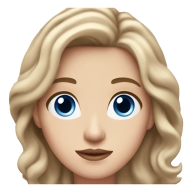 An adult white woman with wavy medium-brown shoulder-length hair, pink lips, and blue eyes, cropped at the shoulders, on a white background sticker