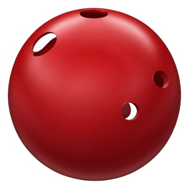 red bowling ball with 3 finger holes in. a triangle sticker