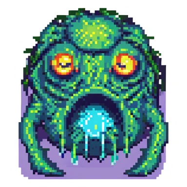 slime monster with glowing eyes pixel art sticker