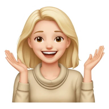 girl holding neck with both hands laughing  sticker