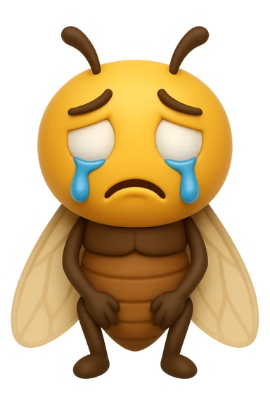 EMOJI STILE IPHONE 3D DI una cicala triste che si tocca le cosce e piange perché non le piace il suo fisico, posa frontale, fagli gli occhi bianchi , non solo la pupilla sticker