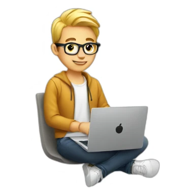 young white cool designer working on laptop sticker