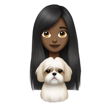 Black long hair pale skin tone  girl with cream colored shih tzu  sticker