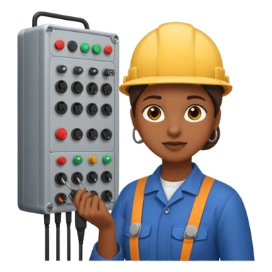 emoji of a brown girl electromechanical technician man adjusting electrical wires,  emoji style, large size sticker
