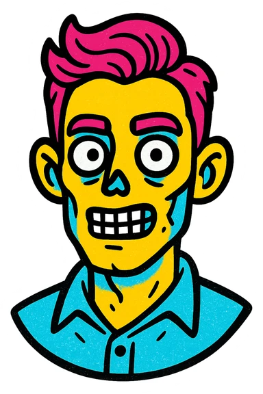 handsome zombie, vibrant and attractive, detailed facial features, stylish hair, clean look sticker