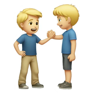 blond boy rejecting a hug from his father sticker