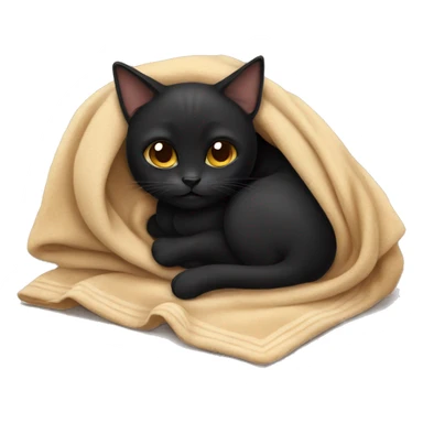 Black cat cuddling with a tan blanket sticker