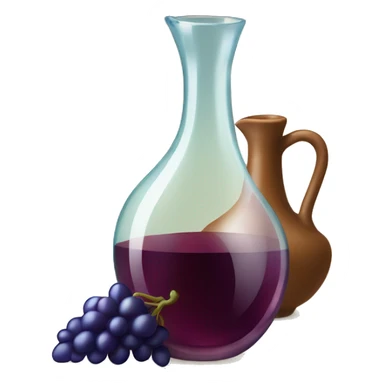 vintage carafe of wine with grape and glass sticker