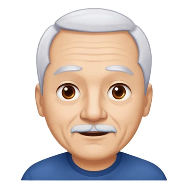 Charismatic older Hispanic man with light skin, round face, wide jaw. Lively dark brown eyes that look humorous. Thick straight eyebrows. Short white hair with receding hairline. Clean-shaven. Wearing a dark blue shirt. sticker
