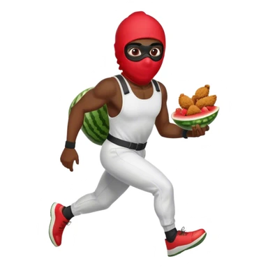 Black guy running with a ski mask holding fried chicken and watermelon sticker