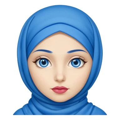 Turkish beautiful finish Konya girl blue eyes with blue hijab islamic dress and had on her hand blue lipstick sticker