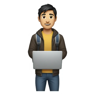 
An Asian man, dark-haired college student who likes exercising and holding a laptop. sticker